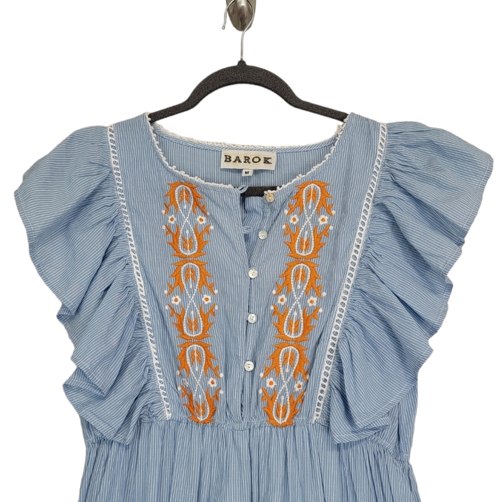 🎄SALE🎄Barok Paris Stripe Embroidered Cotton Maxi Dress - Picture 3 of 8